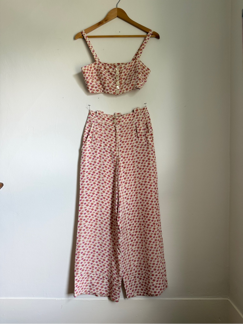 Maryam Nassir Zadeh Pink Lips Print Wide-Leg Pants